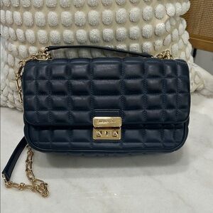 Michael Kors Quilted Navy Leather Shoulder Bag , Crossbody with Gold Hardware